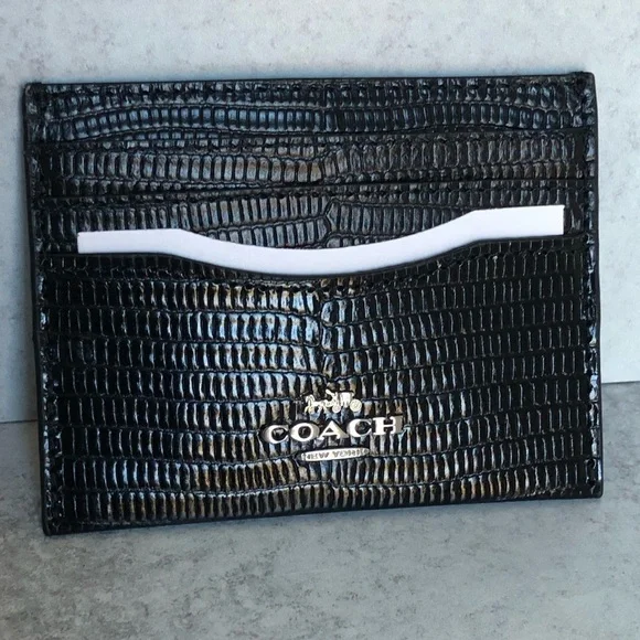 Coach Black Lizard Embossed Leather Slim Card Case - Picture 1 of 5